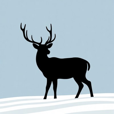Silhouette Deer Standing on Snow
