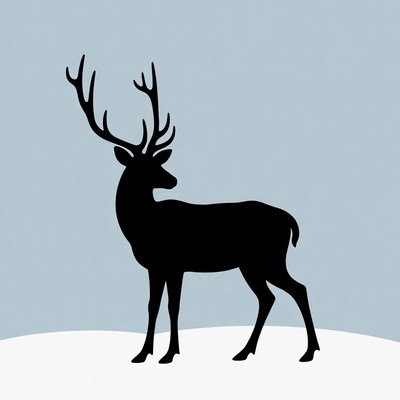 Black silhouette deer on snow