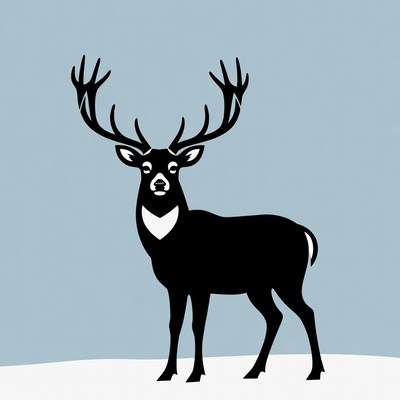 Black silhouette deer on snow