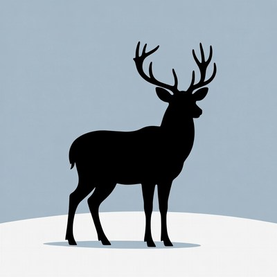 Silhouette of deer on snow