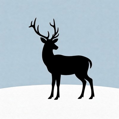 Black silhouette deer on snowy hill