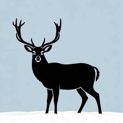 Black silhouette deer on snow