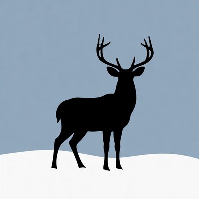 Silhouette Deer Standing on Snow