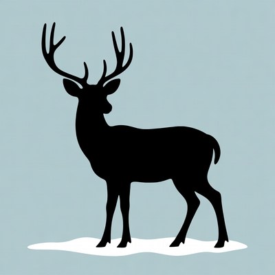 Black silhouette deer on snow