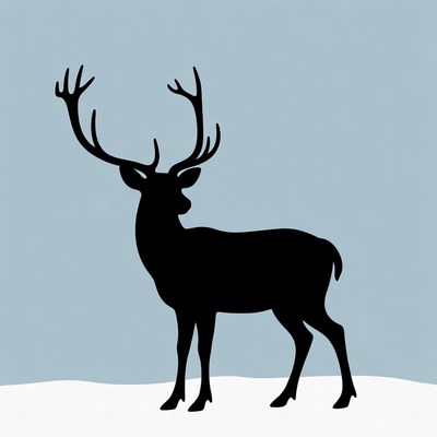 Black Silhouette Deer on Snow