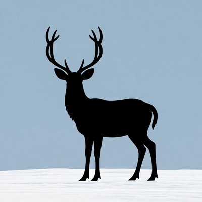 Silhouette of deer on snow