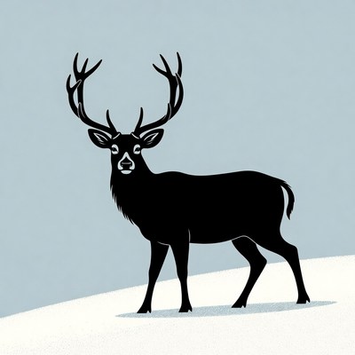 Black silhouette deer on snow