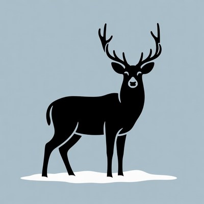 Black silhouette deer on snow
