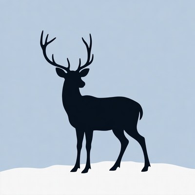 Black Silhouette Deer on Snow