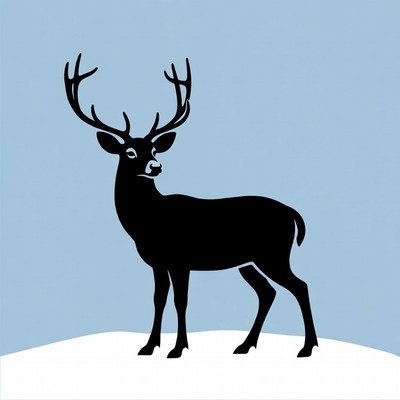 Black Silhouette Deer on Snow