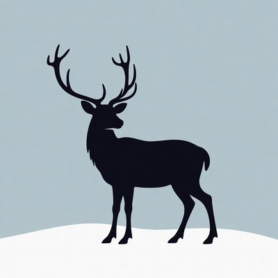 Black Silhouette Deer on Snow