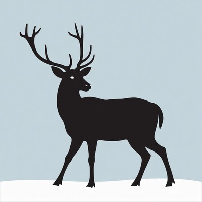 Black silhouette deer on snow