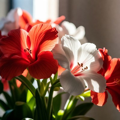 Red and White Amaryllis Flowers