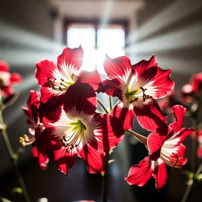 Red Hibiscus Flowers with Sunlight