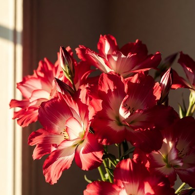 Red Amaryllis Flowers in Sunlight