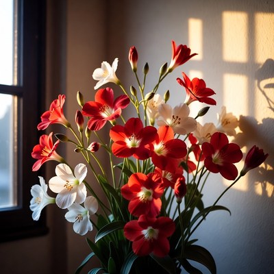 Red and White Clivia Flowers Bouquet