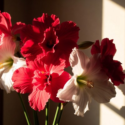Red and White Amaryllis Flowers