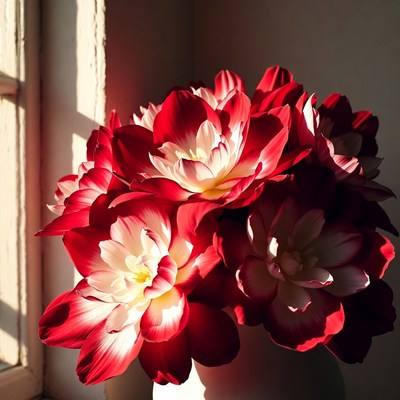 Red Amaryllis Bouquet by Window
