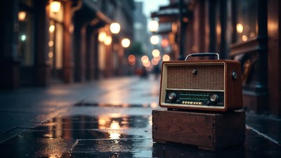 Vintage Radio on Wet Street