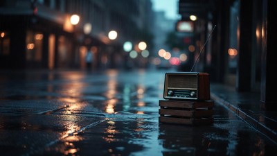 Vintage Radio on Wet Street