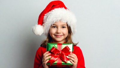 Girl holding Christmas gift