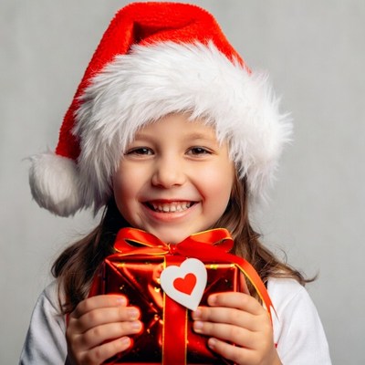 Girl holding red Christmas gift box