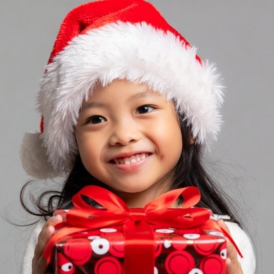 Asian girl holding Christmas gift
