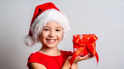 Girl holding Christmas gift