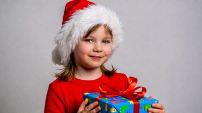 Girl holding Christmas gift box