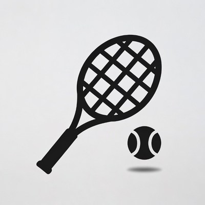 Black Tennis Racket and Ball Icon
