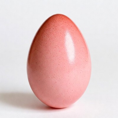 Pink speckled egg on white background