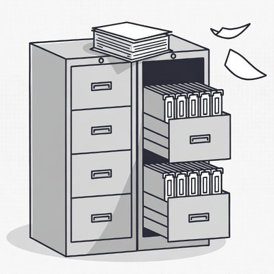 Open filing cabinet with papers