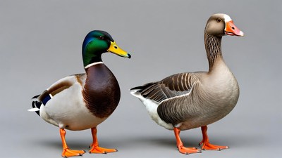 Mallard Duck and Goose Standing Together