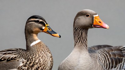 Duck and Goose Facing Camera