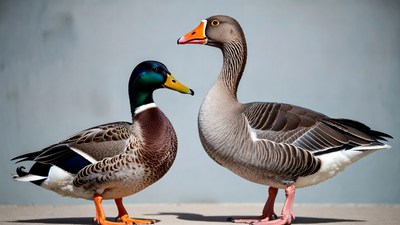 Duck and Goose Standing Together