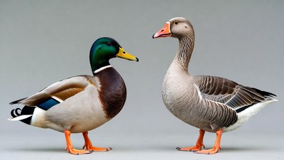 Mallard Duck and Goose Facing Each Other