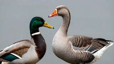 Duck and Goose Facing Each Other