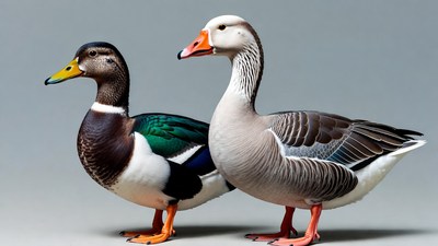 Mallard Duck and White Goose Standing