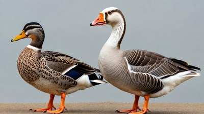 Mallard Duck and Goose Standing Together