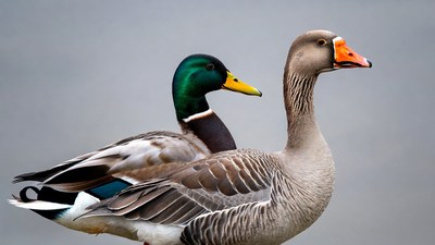 Mallard Duck and Goose Pair