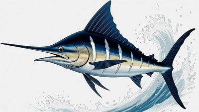 Blue Marlin Swimming in Waves