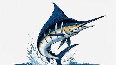 Jumping Blue Marlin Illustration
