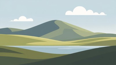Flat Illustration of Mountains and Lake