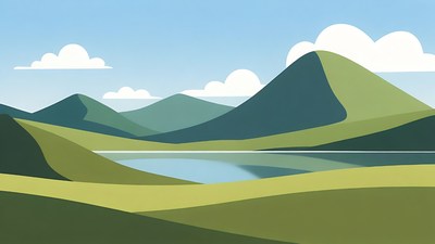 Green Mountains Lake Illustration