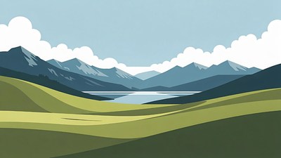 Mountain Lake Landscape Illustration