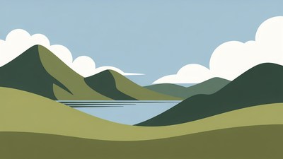 Flat Illustration of Mountains and Lake