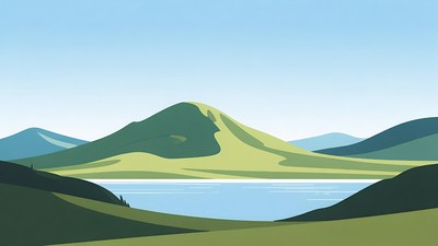 Green Mountains and Lake Illustration