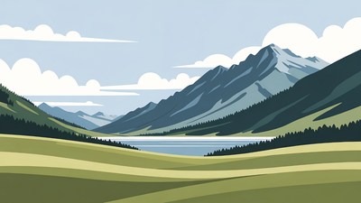 Mountain Lake Landscape Illustration