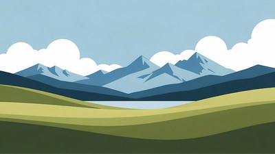 Mountain Lake Landscape Illustration