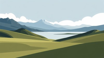 Mountain Lake Landscape Illustration